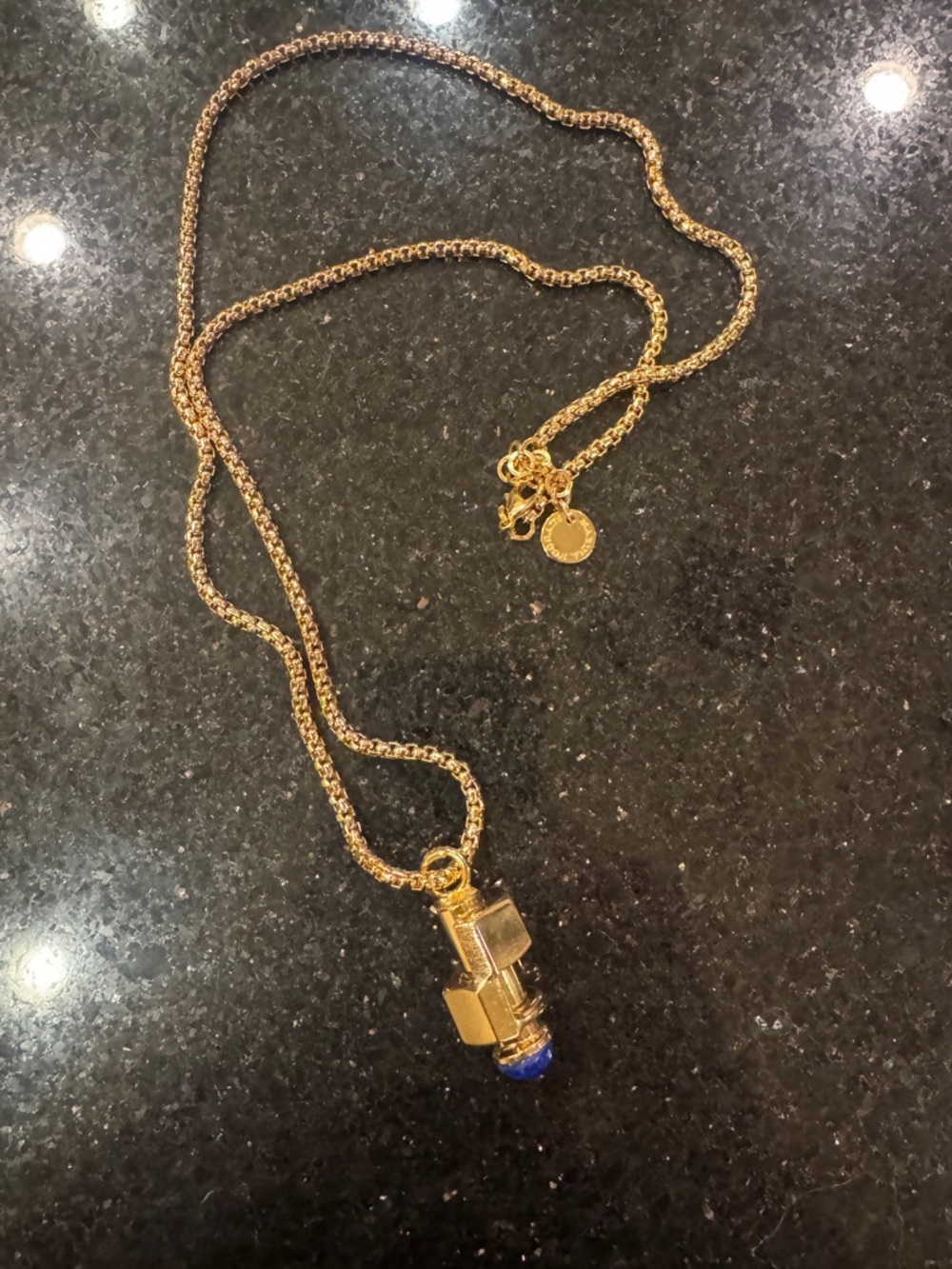 Gold-Tone Pendant Necklace with Blue Accent